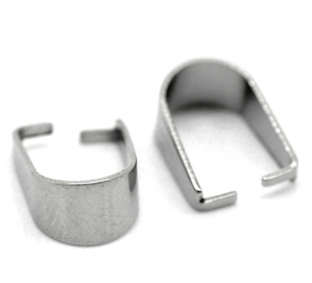 Picture of 304 Stainless Steel Pendant Pinch Bails Clasps Horseshoe Silver Tone 10mm( 3/8") x 8mm( 3/8"), 100 PCs