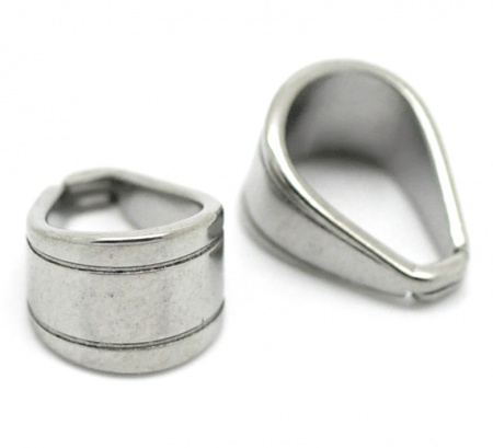 Picture of 304 Stainless Steel Pendant Pinch Bails Clasps Horseshoe Silver Tone 11mm( 3/8") x 9mm( 3/8"), 20 PCs