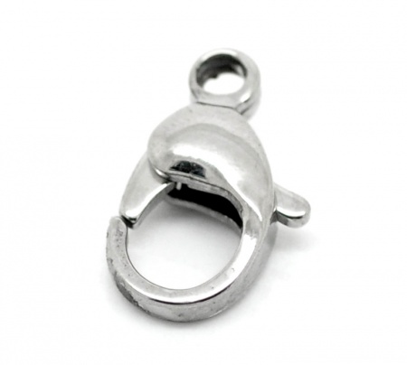 Picture of 304 Stainless Steel Lobster Clasps Silver Tone 16mm( 5/8") x 10mm( 3/8"), 10 PCs