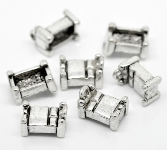 Picture of 10PCs Antique Silver Bed Charm Pendants 13mmx9mm( 4/8"x 3/8")
