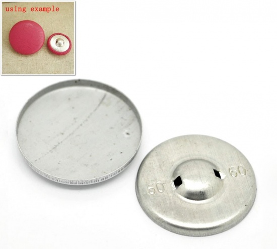 Picture of Aluminum Metal Covered Buttons Round Aluminum Tone Shank Back 37x37mm(1 4/8"x1 4/8") 36x36mm(1 3/8"x1 3/8"), 30 Sets