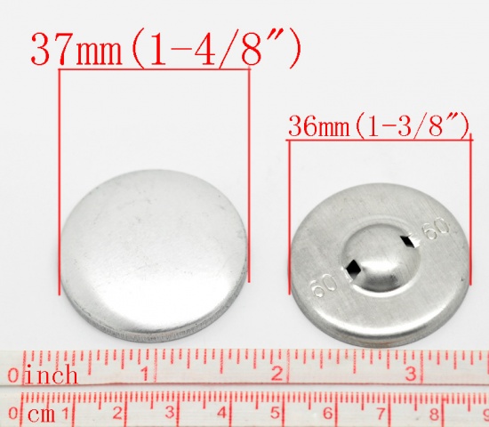 Picture of Aluminum Metal Covered Buttons Round Aluminum Tone Shank Back 37x37mm(1 4/8"x1 4/8") 36x36mm(1 3/8"x1 3/8"), 30 Sets