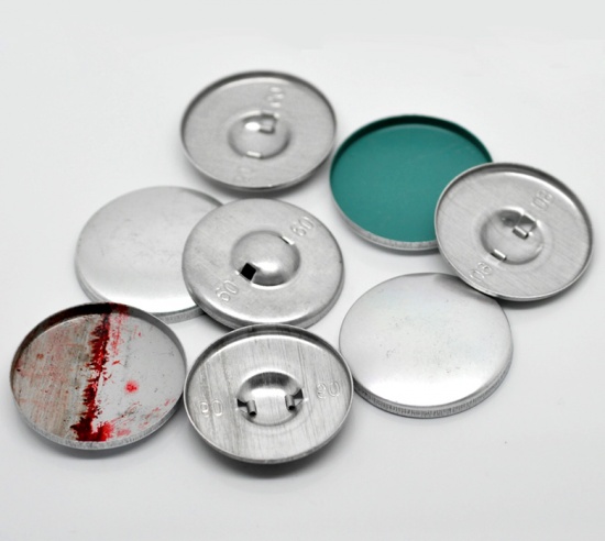 Picture of Aluminum Metal Covered Buttons Round Aluminum Tone Shank Back 37x37mm(1 4/8"x1 4/8") 36x36mm(1 3/8"x1 3/8"), 30 Sets