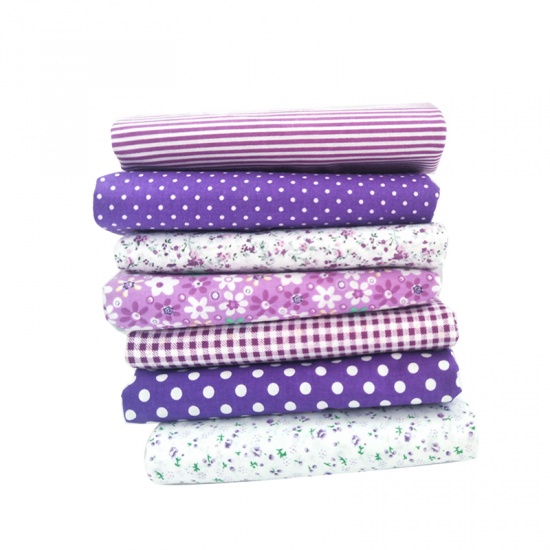 Изображение Purple - Printed Cotton Sewing Quilting Fabrics Floral Stripes Grids Polka Dots Cloth for Patchwork DIY Handmade Cloth 25x25cm 7pcs