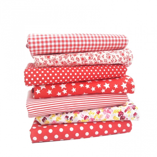Imagen de Red - Printed Cotton Sewing Quilting Fabrics Floral Stripes Grids Polka Dots Cloth for Patchwork DIY Handmade Cloth 25x25cm 7pcs