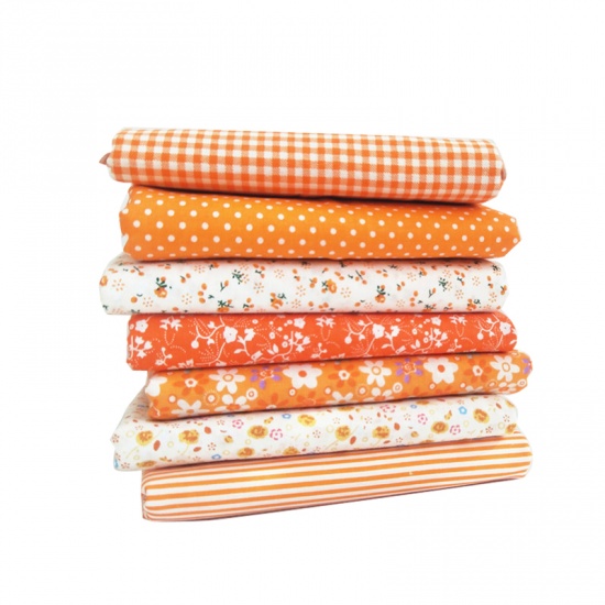 Изображение Orange - Printed Cotton Sewing Quilting Fabrics Floral Stripes Grids Polka Dots Cloth for Patchwork DIY Handmade Cloth 25x25cm 7pcs