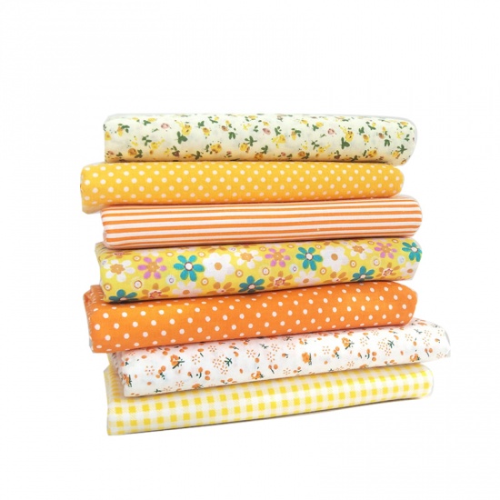 Изображение Yellow - Printed Cotton Sewing Quilting Fabrics Floral Stripes Grids Polka Dots Cloth for Patchwork DIY Handmade Cloth 25x25cm 7pcs