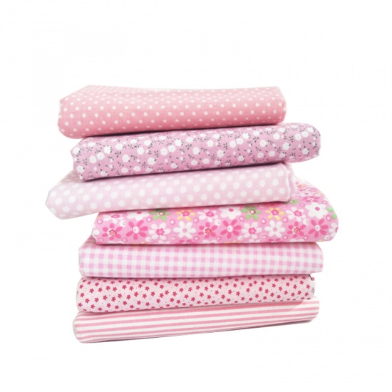 Изображение Pink - Printed Cotton Sewing Quilting Fabrics Floral Stripes Grids Polka Dots Cloth for Patchwork DIY Handmade Cloth 25x25cm 7pcs