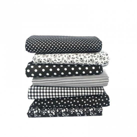 Изображение Black - Printed Cotton Sewing Quilting Fabrics Floral Stripes Grids Polka Dots Cloth for Patchwork DIY Handmade Cloth 25x25cm 7pcs
