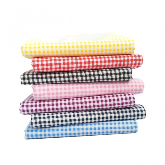 Image de Multicolore - Tissu de couture en coton imprimé Tissus à rayures Fleurs les Points Tissu pour Patchwork DIY Tissu fait à la main 25x25cm 7pcs