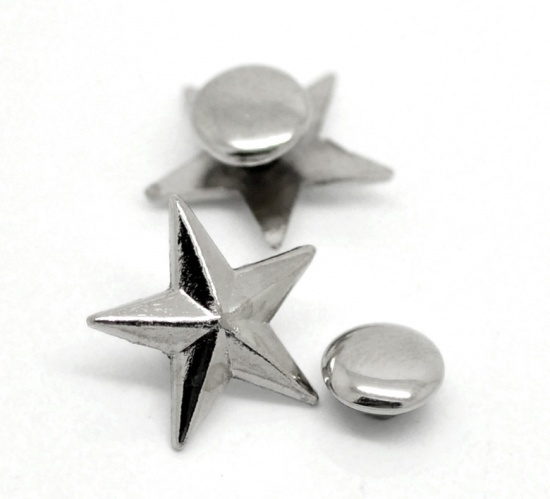 Picture of Zinc Based Alloy Spike Rivet Studs Pentagram Star Silver Tone 14mmx13mm( 4/8"x 4/8") 7mm(2/8")Dia, 50 Sets