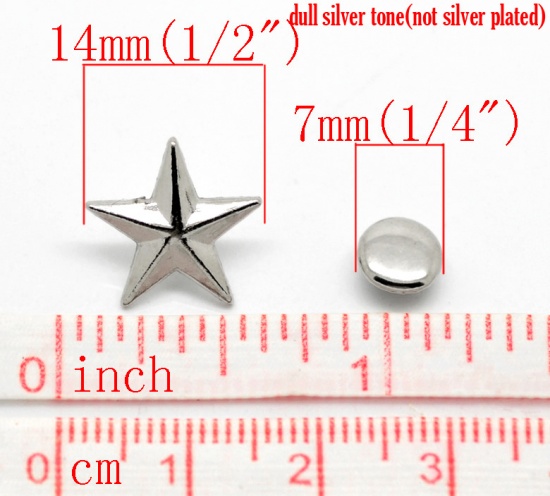 Immagine di Lega di Zinco + Lega Spuntone Rivetti Borchia Stella a Cinque Punte Tono Argento 14mm x 13mm 7mm, 50 Set