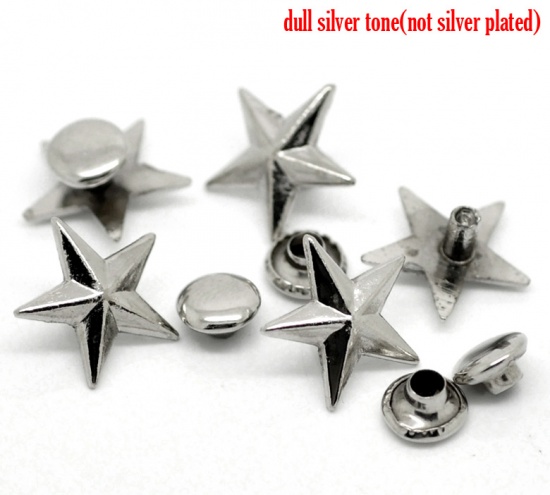 Picture of Zinc Based Alloy Spike Rivet Studs Pentagram Star Silver Tone 14mmx13mm( 4/8"x 4/8") 7mm(2/8")Dia, 50 Sets