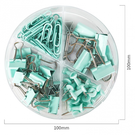 Immagine di Mint Green - Paper Clips Binder Clips Push Pins Sets with Acrylic Box for Office Supplies School Accessories and Home Supplies,1 Box