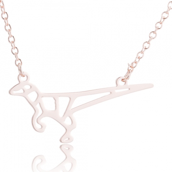 Picture of Stainless Steel Origami Necklace Rose Gold Dinosaur Animal 45cm(17 6/8") long, 1 Piece