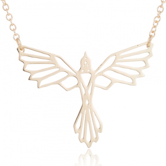 Picture of Stainless Steel Origami Necklace Gold Plated Bird Animal 45cm(17 6/8") long, 1 Piece