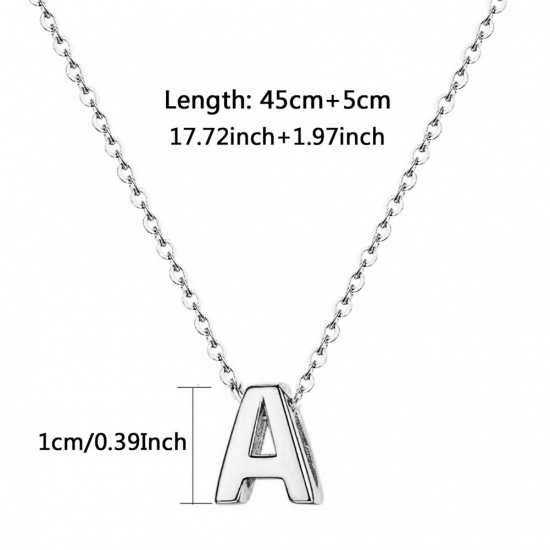 Picture of Stainless Steel Necklace Silver Tone Capital Alphabet/ Letter Message " A " 45cm(17 6/8") long, 1 Piece