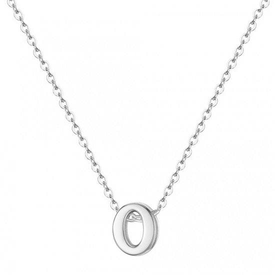 Picture of Stainless Steel Necklace Silver Tone Capital Alphabet/ Letter Message " O " 45cm(17 6/8") long, 1 Piece