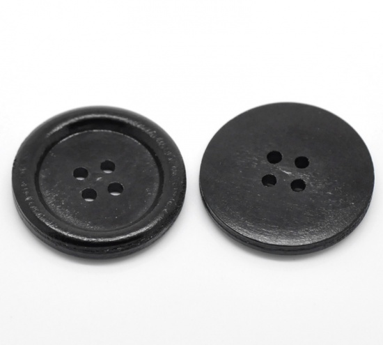 ウッド ボタン 円形 黒 4つ穴 3cm 直径、 30 個 の画像