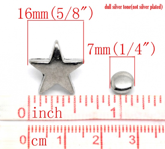 Immagine di Lega di Zinco + Lega Spuntone Rivetti Borchia Stella a Cinque Punte Tono Argento 16mm x 15mm 7mm x 3mm, 30 Set