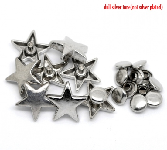 Immagine di Lega di Zinco + Lega Spuntone Rivetti Borchia Stella a Cinque Punte Tono Argento 16mm x 15mm 7mm x 3mm, 30 Set