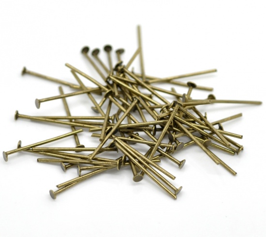 Picture of Iron Based Alloy Head Pins Antique Bronze 20mm( 6/8") long, 0.8mm (20 gauge), 700 PCs