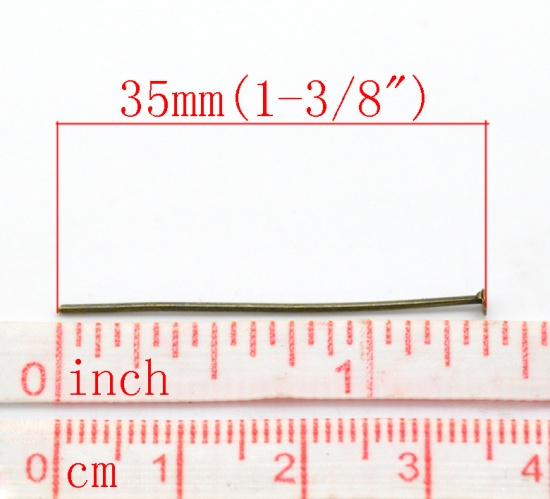 Immagine di Lega di Ferro Spillo Spilli Tono del Bronzo lunghezza:3.5cm 0.8mm ( misura), 400 Pz