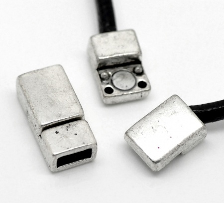 Brass Magnetic Clasps Rectangle Antique Silver Color 18mm( 6/8") x 9mm( 3/8"), 5 PCs