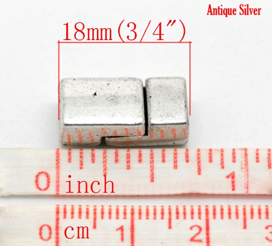 Picture of Brass Magnetic Clasps Rectangle Antique Silver Color 18mm( 6/8") x 9mm( 3/8"), 5 PCs