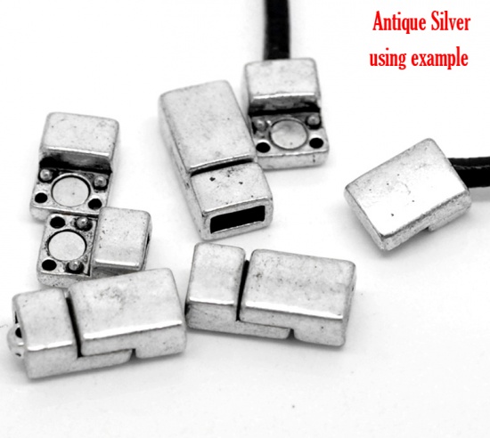 Picture of Brass Magnetic Clasps Rectangle Antique Silver Color 18mm( 6/8") x 9mm( 3/8"), 5 PCs