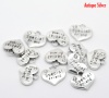 Picture of Zinc Based Alloy Charms Heart Antique Silver Message " Special friend " Carved Clear Rhinestone 16mm( 5/8") x 14mm( 4/8"), 20 PCs