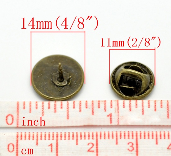 Picture of Brass Tie Tac Lapel Pin Brooches Findings Round Antique Bronze Cabochon Settings (Fits 12mm Dia.) 14mm x10mm( 4/8" x 3/8") 11mm x6mm( 3/8" x 2/8"), 30 Sets