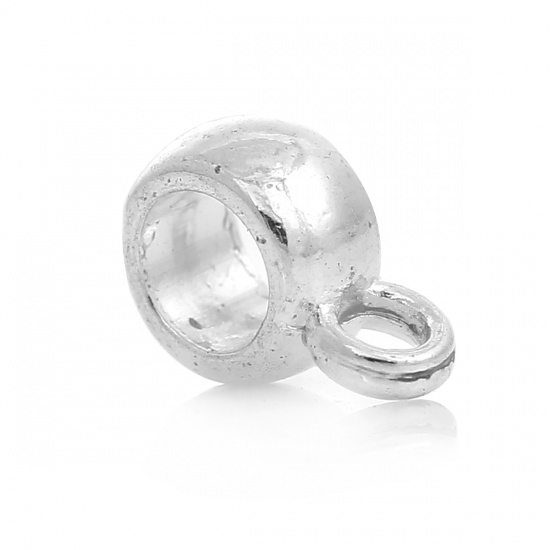 Immagine di Lega di Zinco Manico Perline Tondo Argento Placcato Nulla Disegno 3.5mm 1.5mm 9mm x 4mm, 100 Pz