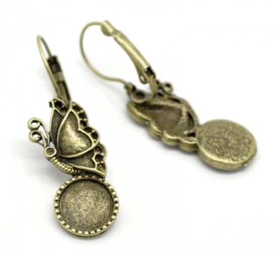 Bild von Messing Ohrring Schmetterling Bronzefarbe für Cabochon (für 10mm D.) 42mm x 14mm, Drahtstärke: (20 gauge), 10 Stück
