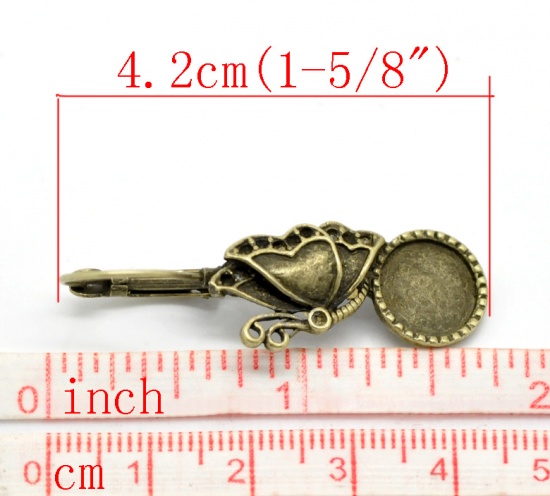 Bild von Messing Ohrring Schmetterling Bronzefarbe für Cabochon (für 10mm D.) 42mm x 14mm, Drahtstärke: (20 gauge), 10 Stück