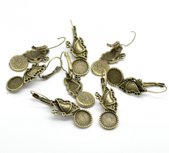 Bild von Messing Ohrring Schmetterling Bronzefarbe für Cabochon (für 10mm D.) 42mm x 14mm, Drahtstärke: (20 gauge), 10 Stück