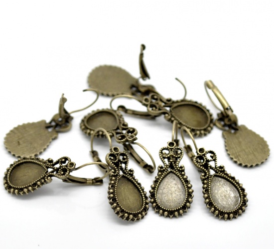 Bild von Messing Ohrring Tropfen Bronzefarbe für Cabochon (für 14mm x 10mm) 40mm x 16mm, Drahtstärke: (20 gauge), 10 Stück