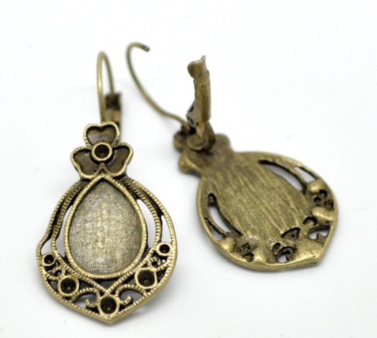 Bild von Messing Ohrring Tropfen Bronzefarbe für Cabochon (für 14mm x 10mm) 43mm x 20mm, Drahtstärke: (20 gauge), 10 Stück