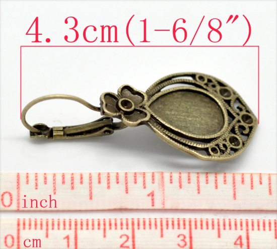 Bild von Messing Ohrring Tropfen Bronzefarbe für Cabochon (für 14mm x 10mm) 43mm x 20mm, Drahtstärke: (20 gauge), 10 Stück