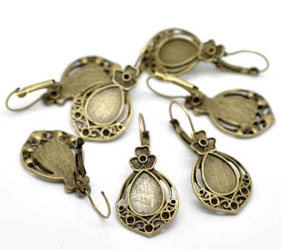 Bild von Messing Ohrring Tropfen Bronzefarbe für Cabochon (für 14mm x 10mm) 43mm x 20mm, Drahtstärke: (20 gauge), 10 Stück