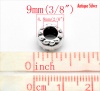 Imagen de Aleación del Metal Del Zinc de Estilo Europeo Cuentas Agujeros Grandes Rueda Plata Antigua Diamantes de imitación Color Plateado Aprox 9mm x 7mm, Agujero: acerca de 4.8mm, 50 Unidades