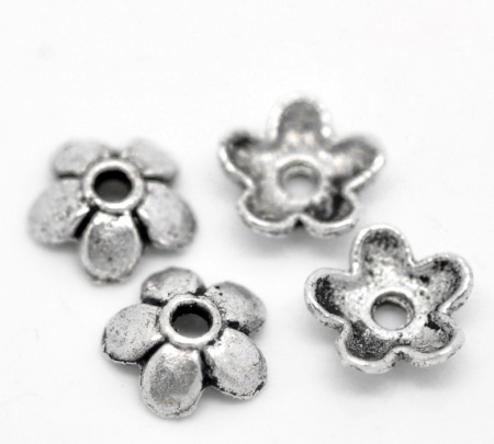 Lega di Zinco Coppette Copriperla Fiore Argento Antico Fiore Disegno 6mm x 6mm, 300 Pz