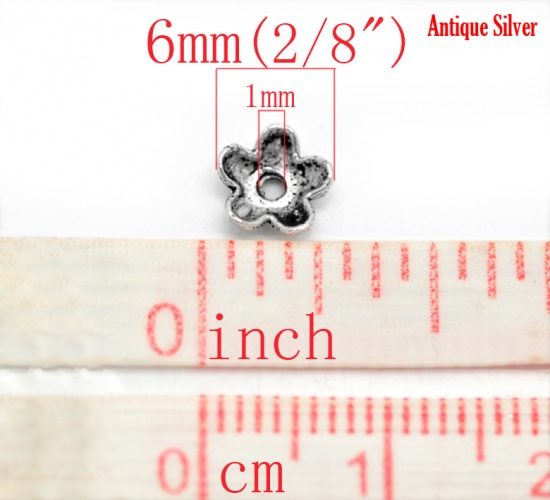 Immagine di Lega di Zinco Coppette Copriperla Fiore Argento Antico Fiore Disegno 6mm x 6mm, 300 Pz