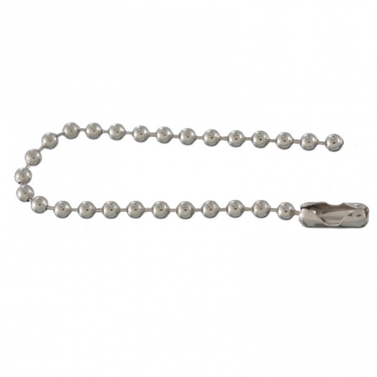 Bild von Eisen(Legierung) 2.4mm Kugelkette Kette Schlüsselkette für Etikett Silberfarben 10cm lang, 100 Stücke