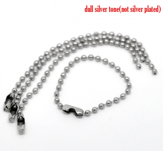 Picture of Iron Based Alloy 2.4mm Ball Chain Keychain For Tag Silver Tone 10cm(3 7/8") long, 100 PCs