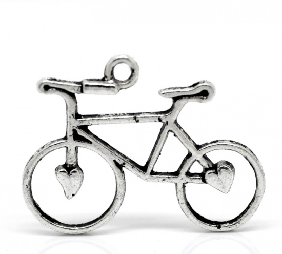 Picture of Zinc Based Alloy Pendants Travel Bicycle Antique Silver Color 31mm(1 2/8") x 23mm( 7/8"), 30 PCs