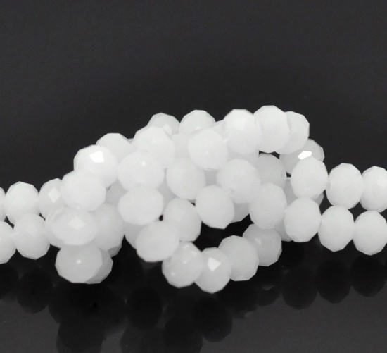 Picture of Crystal Glass Loose Beads Round White Faceted About 8mm x 6mm, Hole: Approx 1mm, 42cm long, 2 Strands (Approx 70 PCs/Strand)