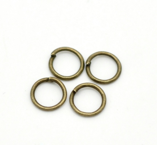 Picture of 0.8mm Iron Based Alloy Open Jump Rings Findings Round Antique Bronze 7mm Dia, 1000 PCs