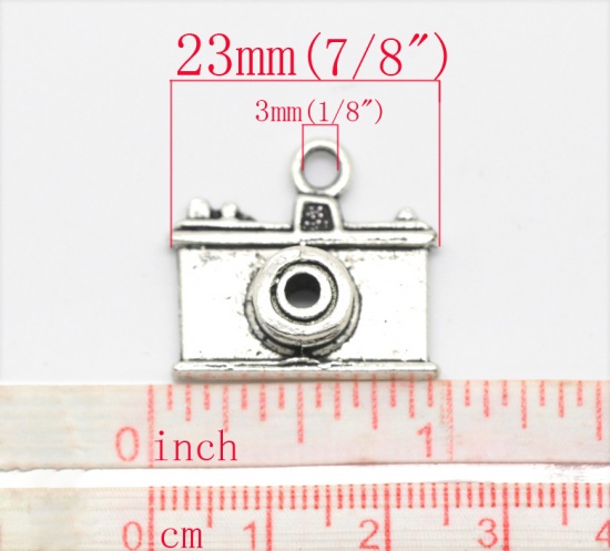 Picture of Zinc Based Alloy Charms Travel Camera Antique Silver Color 23mm x 22mm(7/8"x 7/8"), 10 PCs