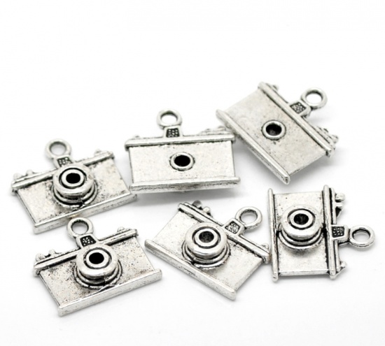 Picture of Zinc Based Alloy Charms Travel Camera Antique Silver Color 23mm x 22mm(7/8"x 7/8"), 10 PCs